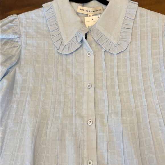 English Factory XS pintucked Women's Light Blue Blouse NWT $95 - Picture 4 of 5